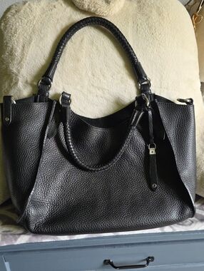 Cole Haan Black Braided-Handle Leather Tote